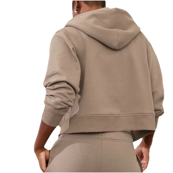 Athleta Forever Fleece Full Zip Sweatshirt Hoodie Cropped - Brown - Women's S - Picture 6 of 13